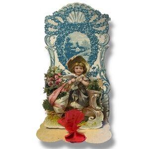 Antiq Victorian Die Cut 3D Fold Out Stand Up Valentine Germany Card Inscribed
